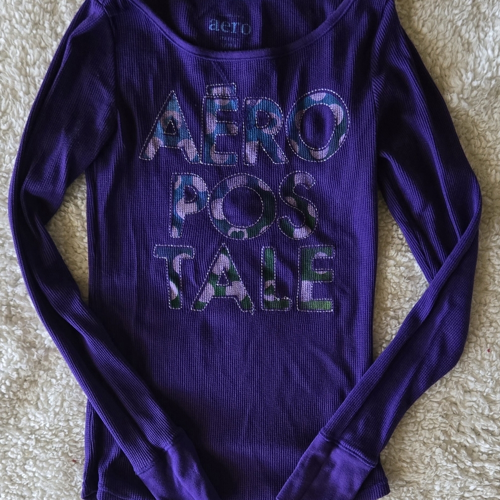 Aeropostale Womens Y2k Deep Purple Waffle Knit Long Sleeve Tee NWOT